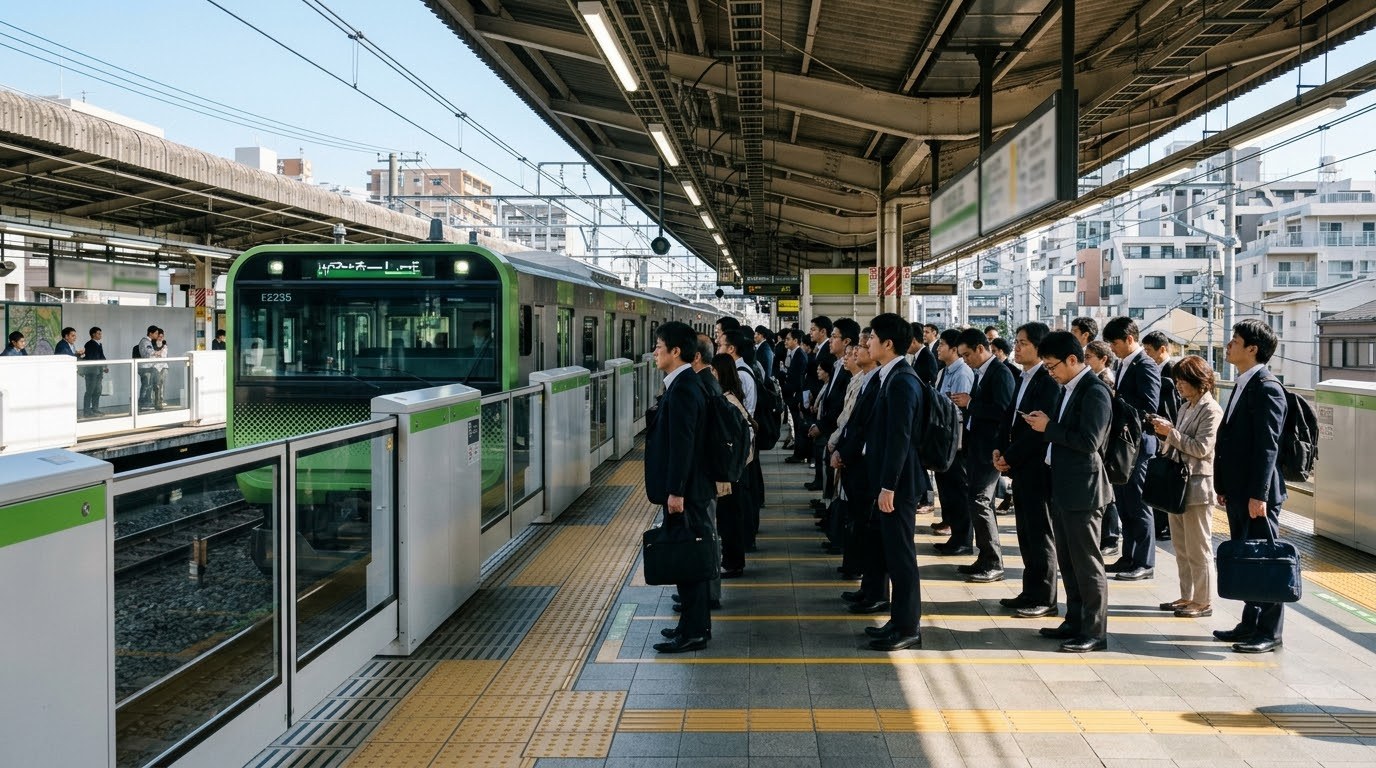 JR Yamanote Line train at a Tokyo station platform
