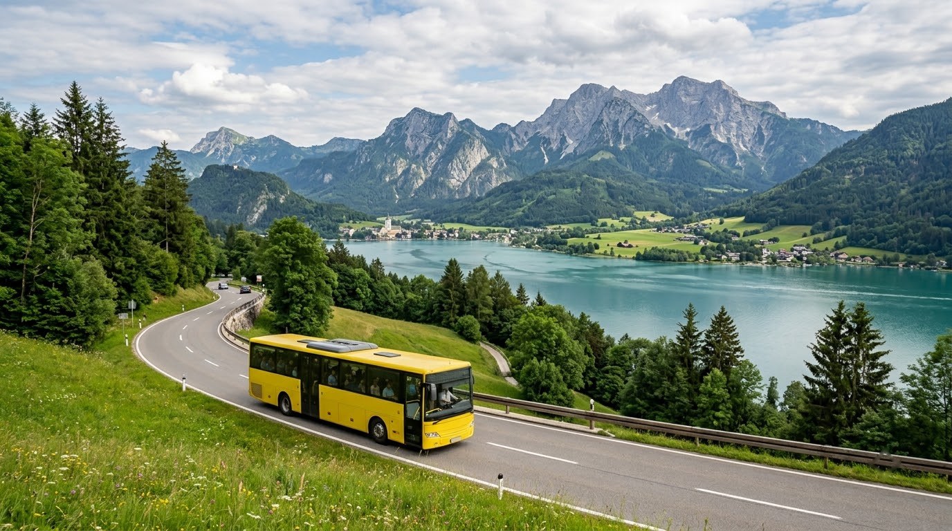 Postbus on the Salzkammergut road from Salzburg to Hallstatt