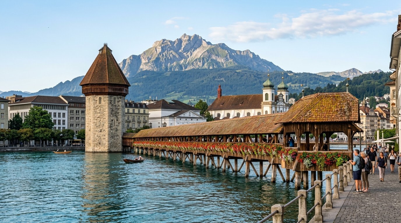 Chapel Bridge over the Reuss river in Lucerne