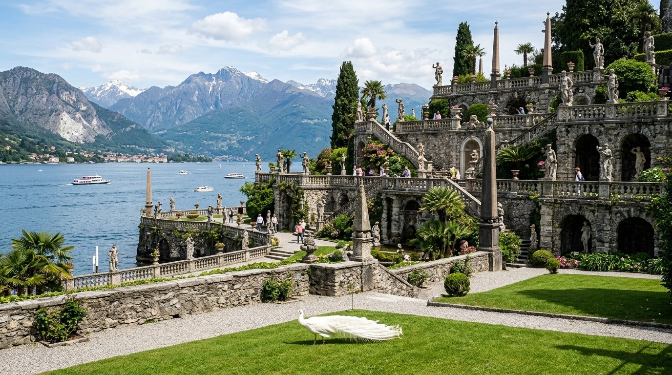 Baroque terraced gardens with statues on Isola Bella, Lake Maggiore