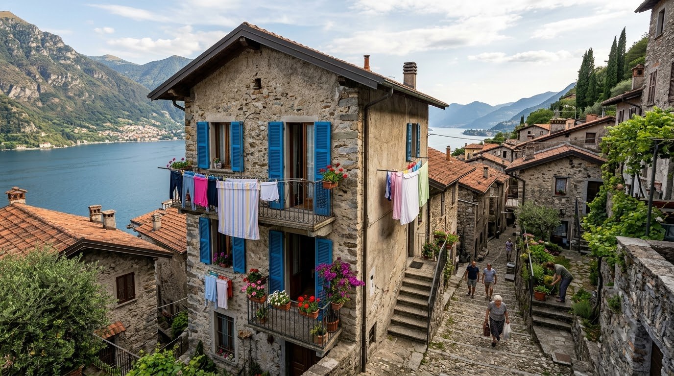 Budget stone guesthouse in a hillside village above Lake Como