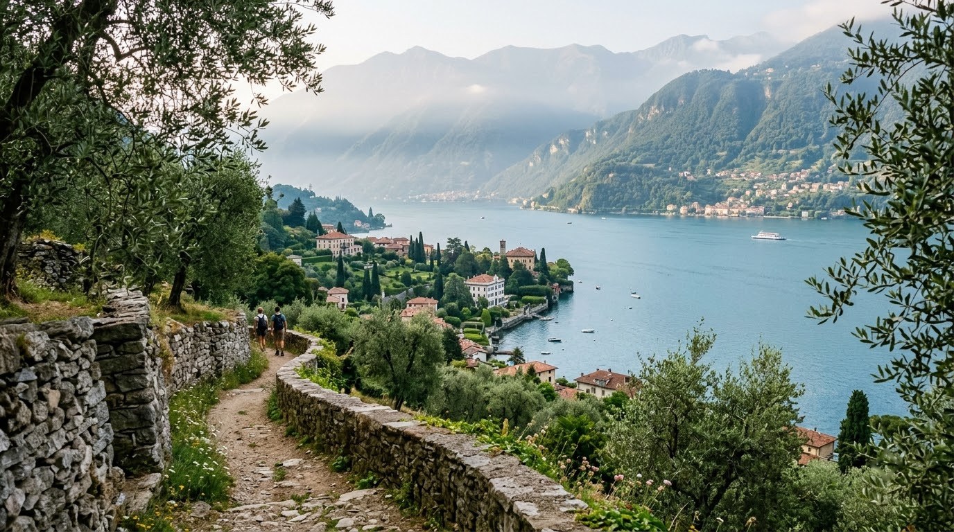 Lake Como seen from the Greenway del Lago walking path above Tremezzina