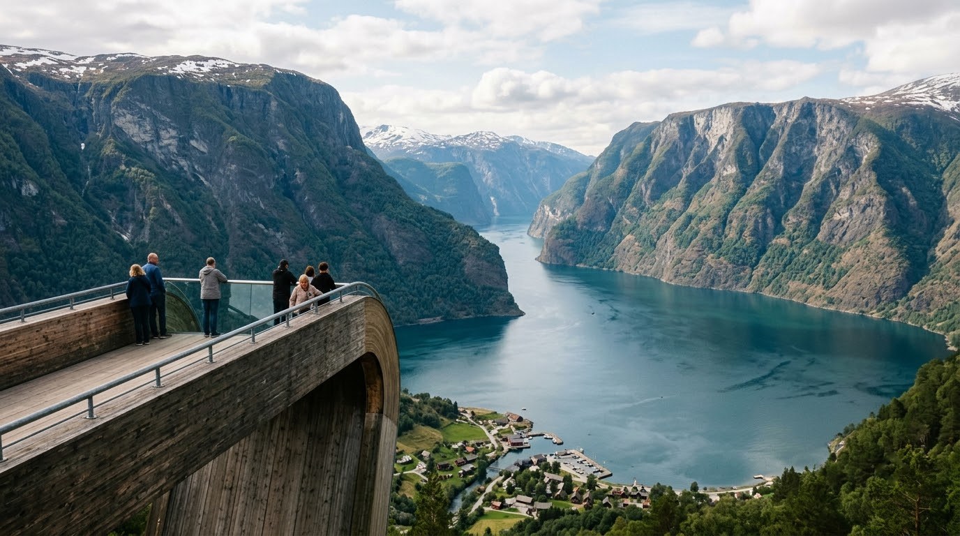 Aurlandsfjord in Norway seen from the Stegastein viewpoint