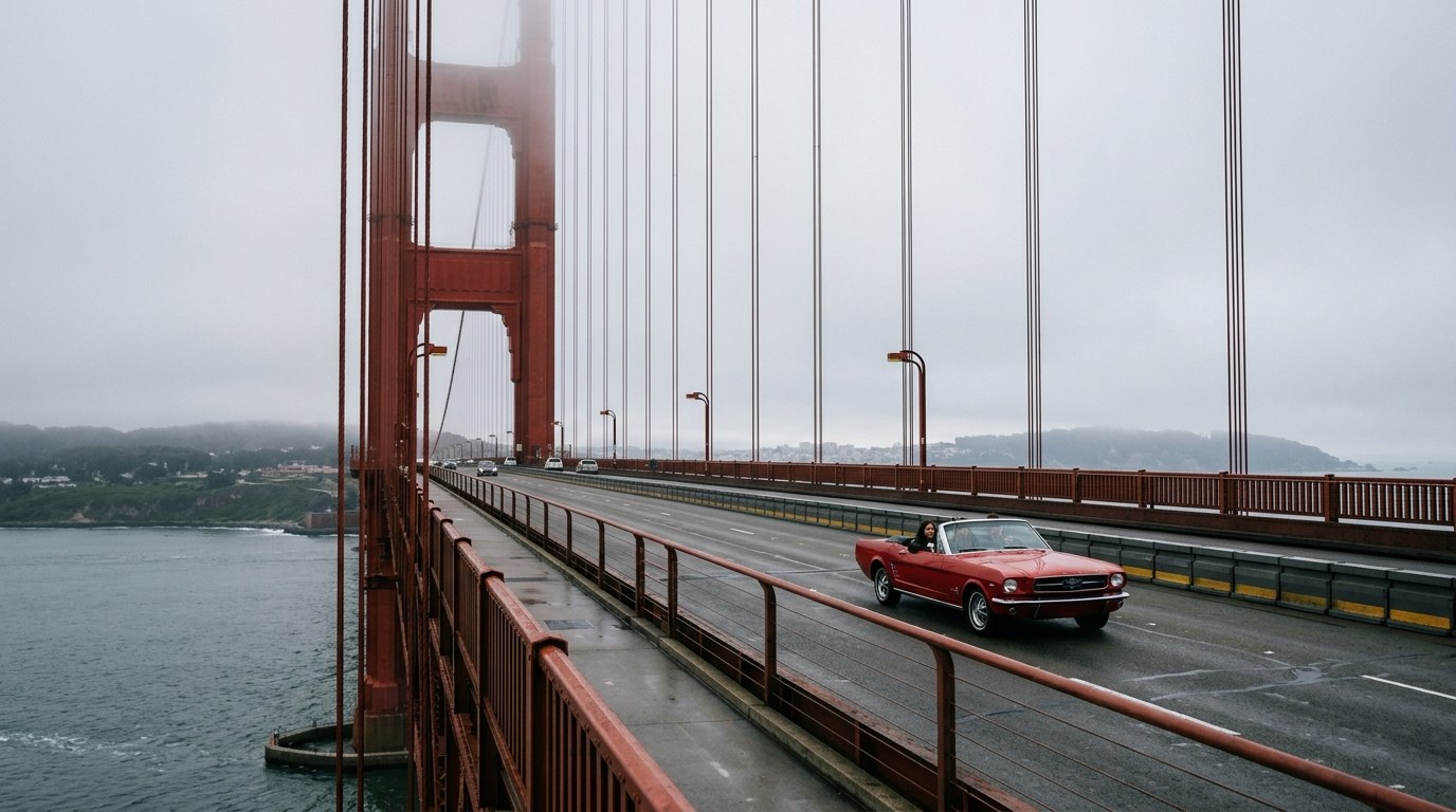 Rental car crossing the Golden Gate Bridge in San Francisco