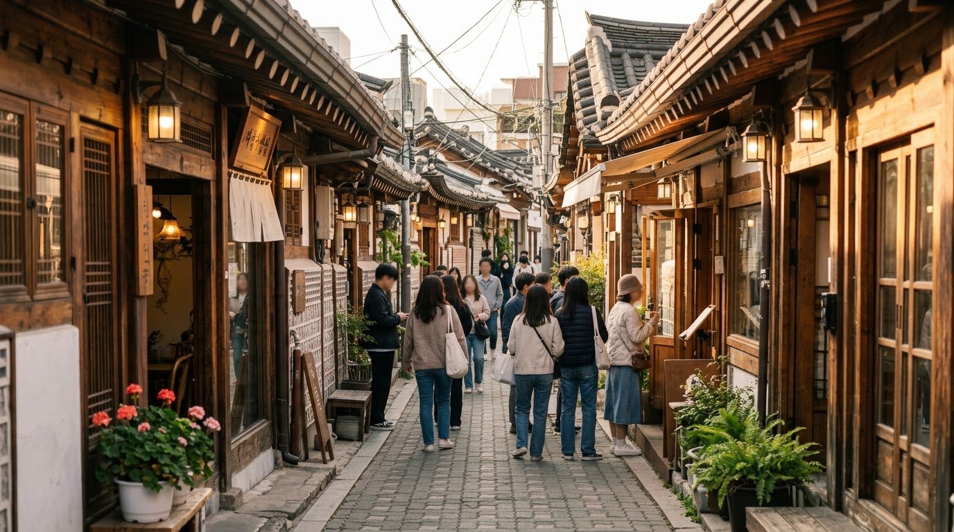 Narrow hanok alleys and cafes in Ikseon-dong, Seoul