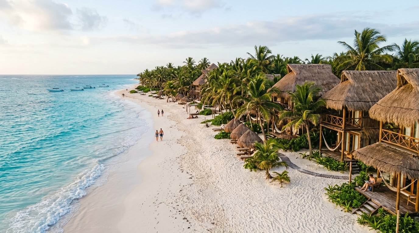 Boutique palapa hotels along the Tulum beach zone, Mexico