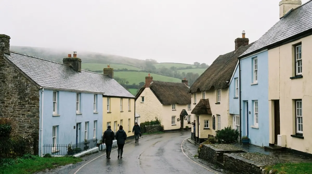 A small village of painted cottages and a pub beside a narrow road, Doolin, County Clare, Ireland