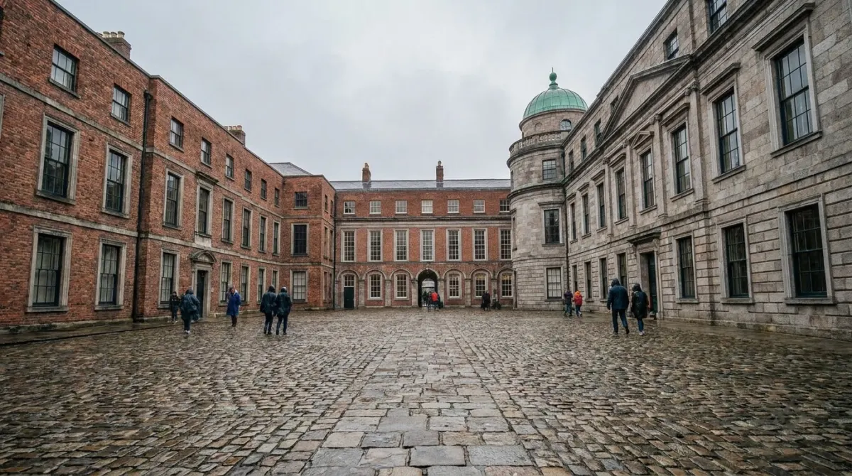 A cobbled courtyard surrounded by Georgian brick and stone buildings, Dublin Castle, Ireland
