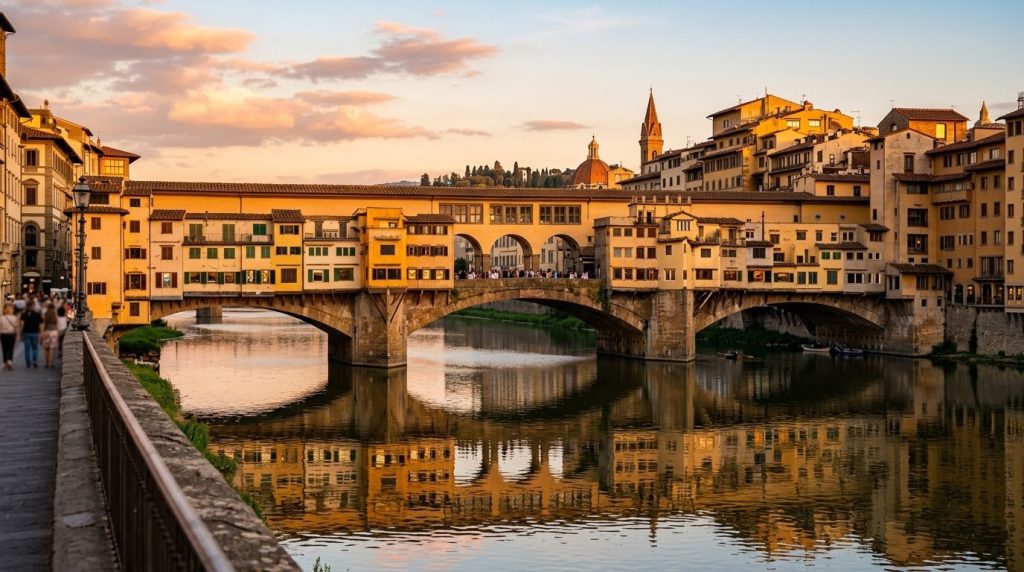 Ponte Vecchio over the Arno in Florence at golden hour