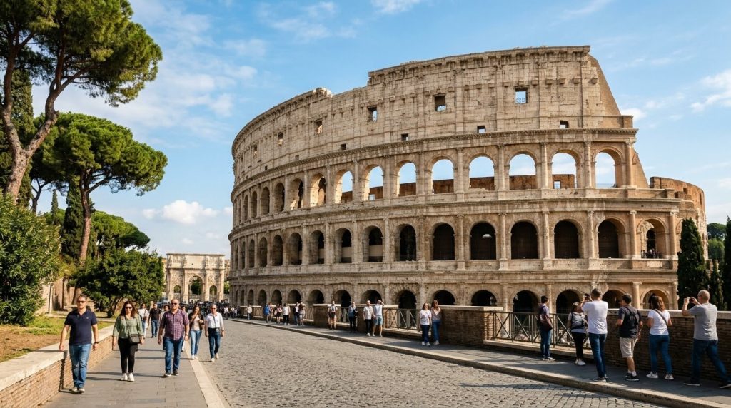the Colosseum exterior in Rome viewed from street level