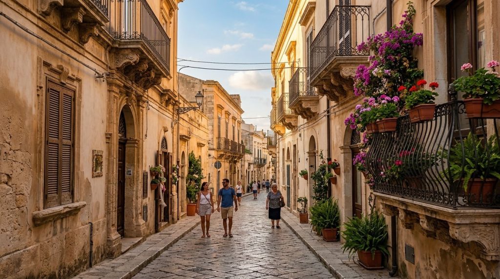 narrow baroque streets of Ortigia island in Siracusa, Sicily