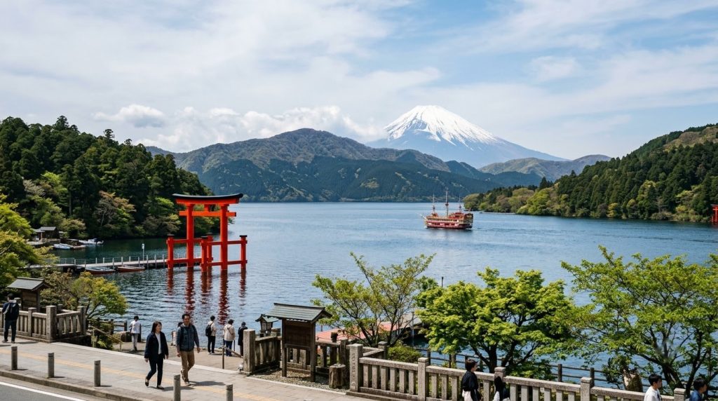 Lake Ashi with Mount Fuji in the background near Hakone