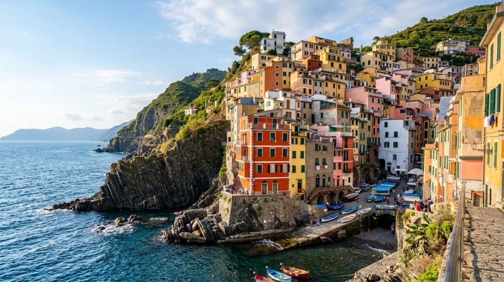 colorful cliffside houses overlooking the sea in Manarola, Cinque Terre