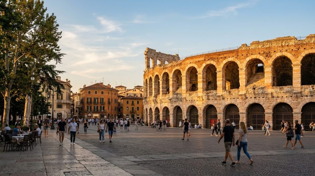 the Verona Arena amphitheater in Piazza Bra, Italy