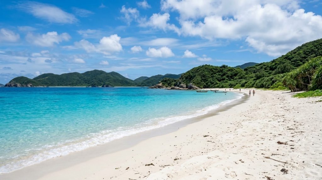turquoise water and white sand at a beach near Naha, Okinawa