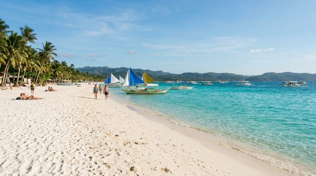 White Beach with fine sand and turquoise water in Boracay
