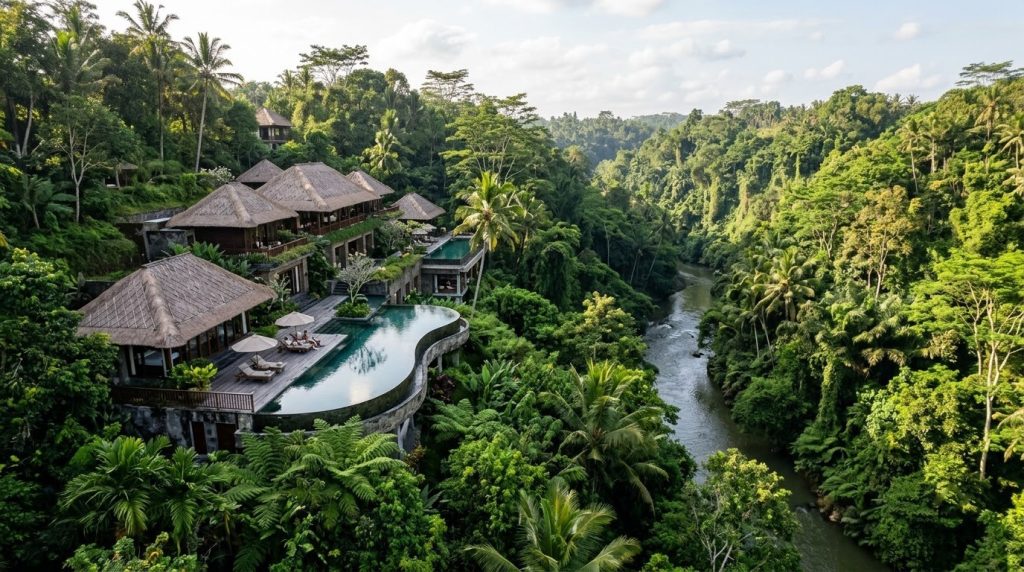 a jungle-gorge villa surrounded by greenery in Sayan near Ubud
