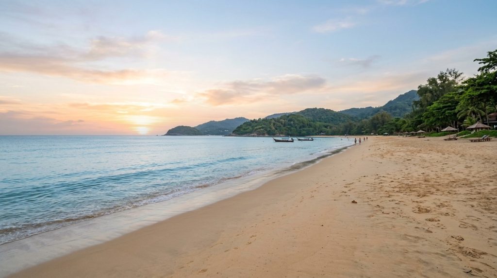 a quiet stretch of Karon Beach in Phuket in the early morning