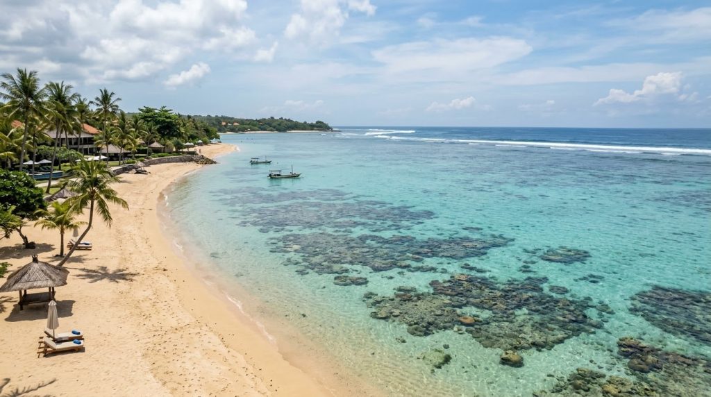 calm turquoise water over the protected reef flat in Nusa Dua