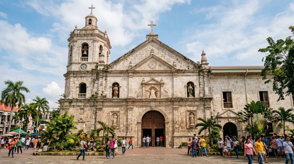 the coral stone facade of the Basilica Minore del Santo Nino in Cebu City