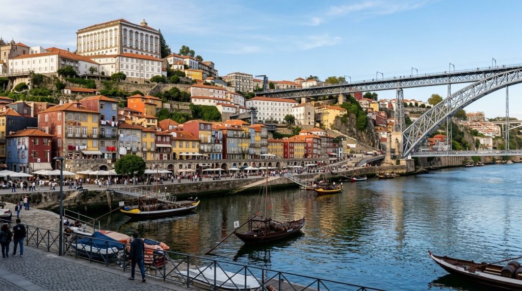 Colorful riverside houses along the Douro river in Porto's Ribeira