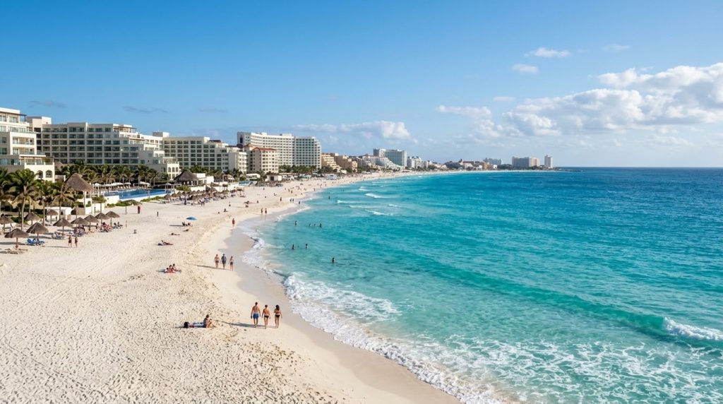 White sand beach and turquoise water in Cancun's Hotel Zone