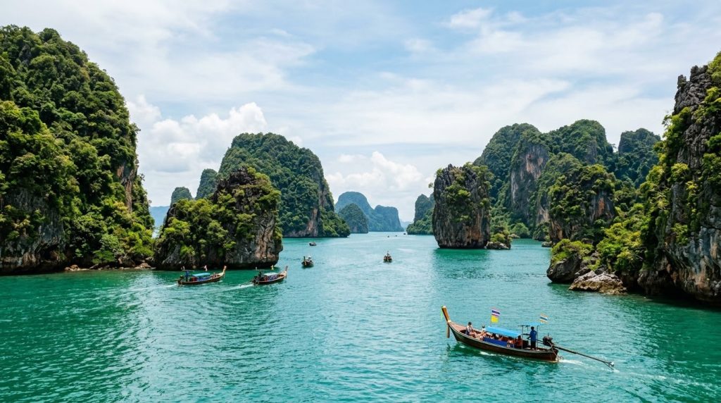 Limestone karst islands in Phang Nga Bay near Phuket