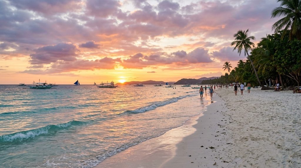 White Beach in Boracay with pale sand and turquoise water