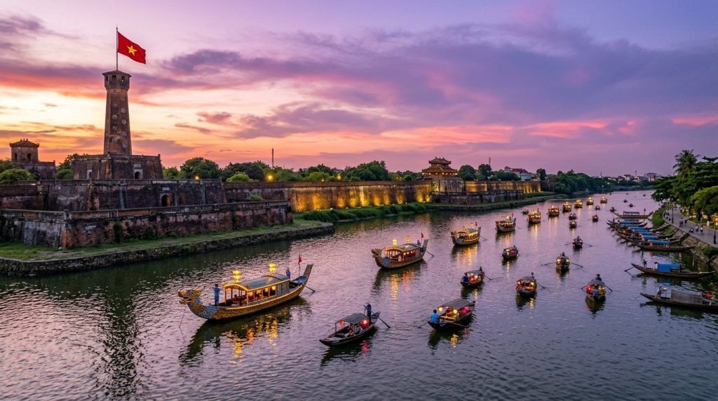 Perfume River flowing past the ancient walls of Hue's Imperial City