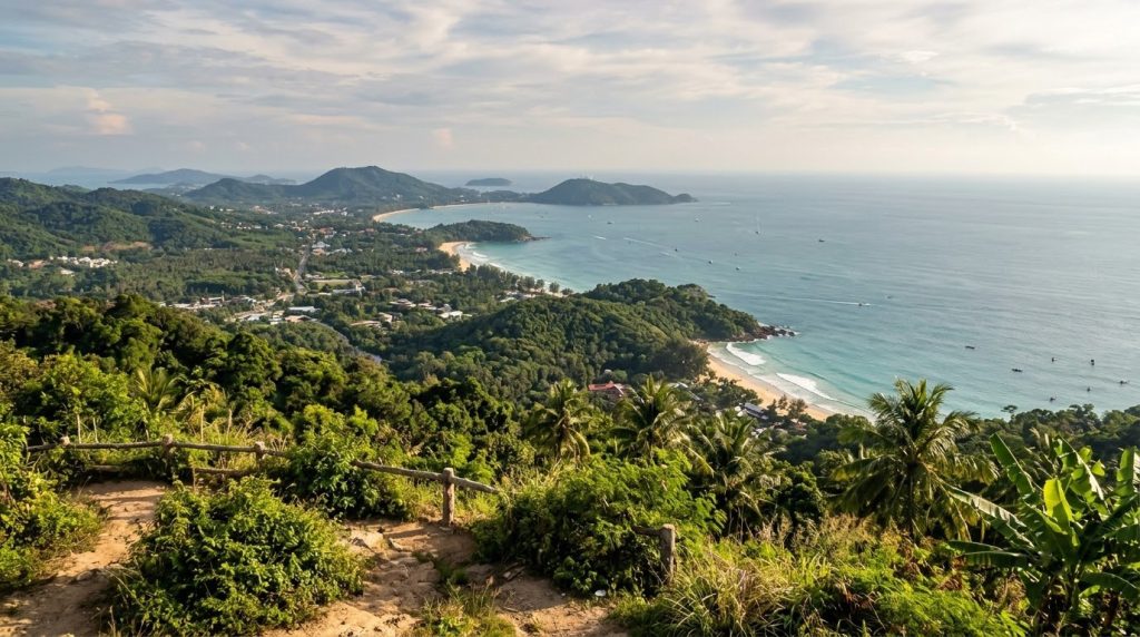 Hillside viewpoint overlooking Phuket's coastline and the Andaman Sea