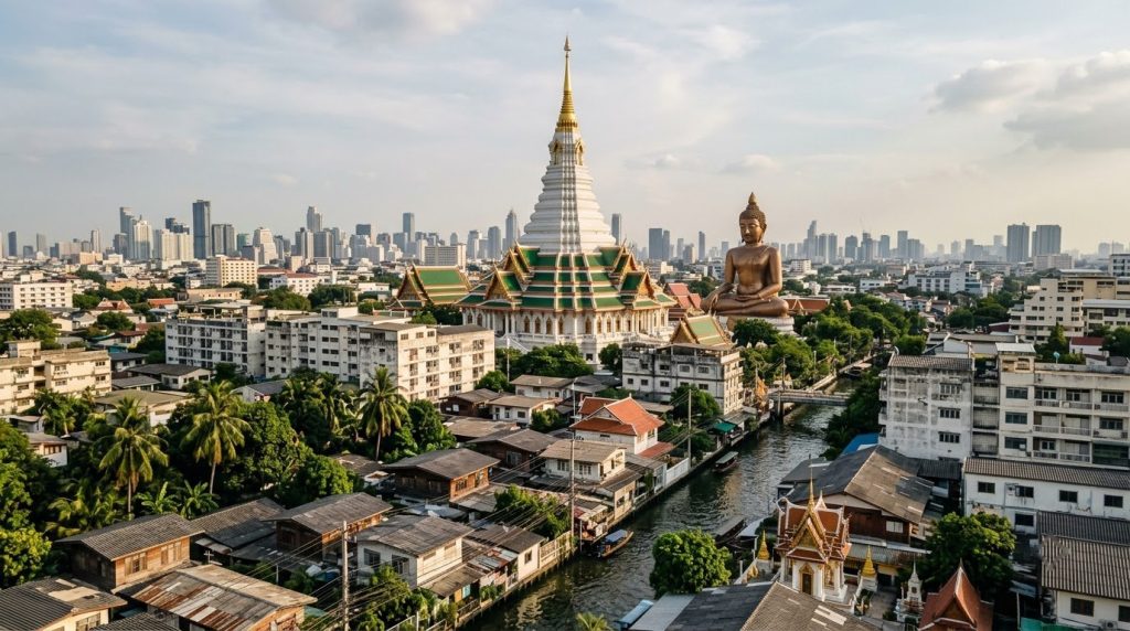 The emerald-green pagoda of Wat Paknam Phasi Charoen in Bangkok