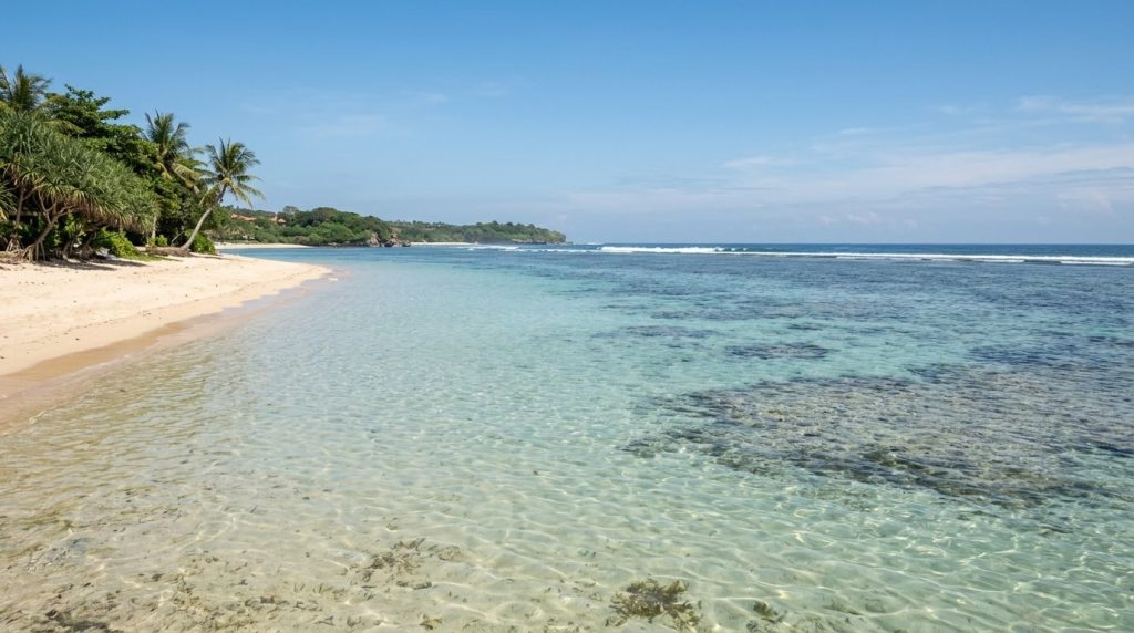 Calm shallow lagoon water at Nusa Dua Beach, Bali, Indonesia