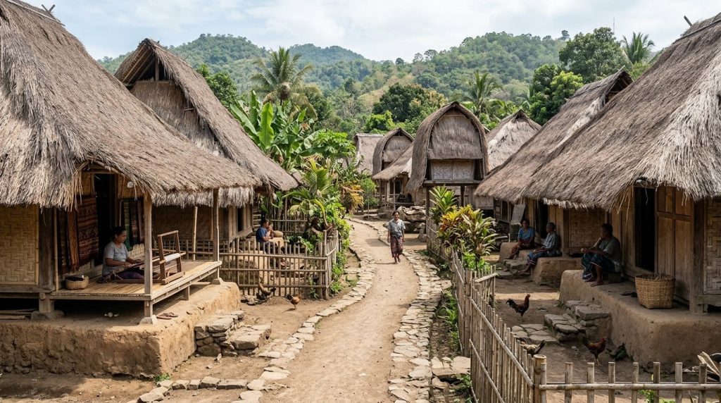 Traditional thatched-roof houses in Sade village on mainland Lombok
