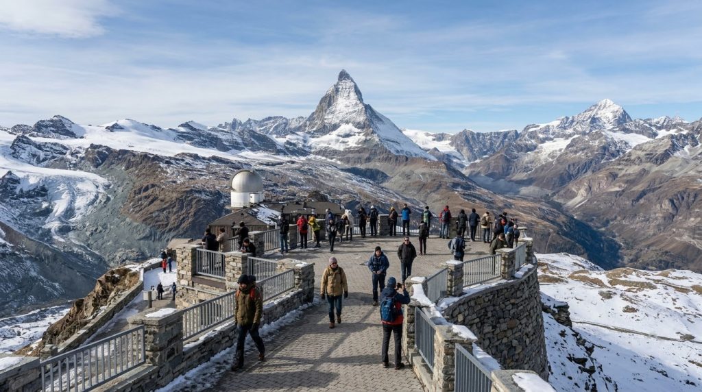 Gornergrat observation platform with a Matterhorn view near Zermatt