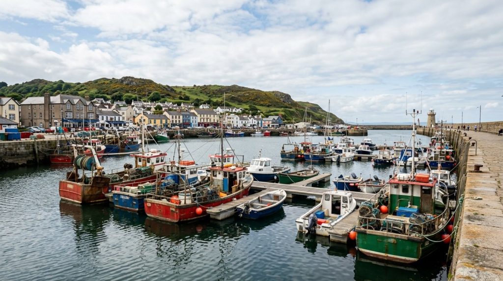 Fishing boats moored in Howth harbour near Dublin, Ireland