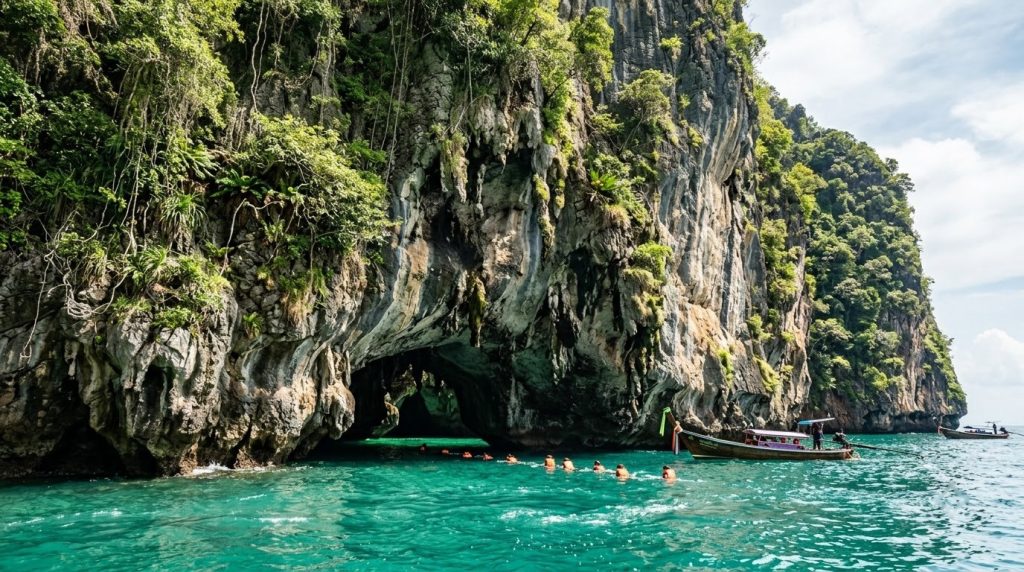 Emerald Cave opening onto a hidden turquoise lagoon at Koh Muk