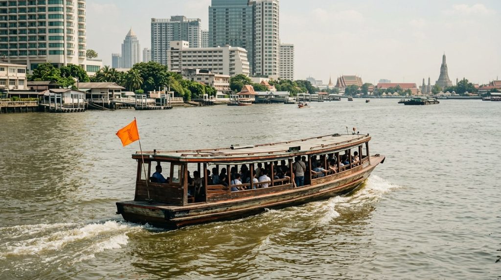 A commuter boat on the Chao Phraya River in Bangkok