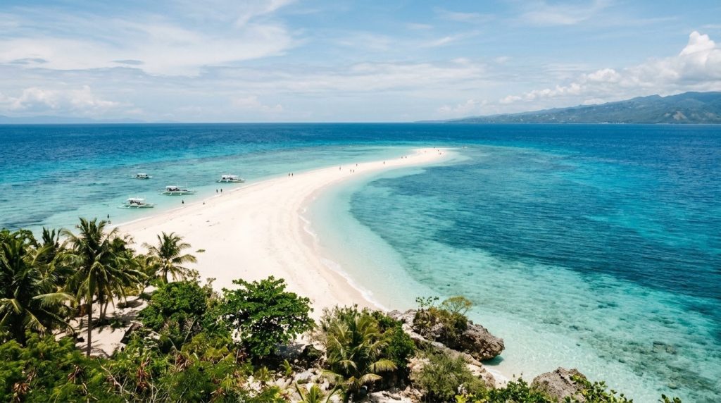 A white sandbar at Sumilon Island off Oslob, Cebu