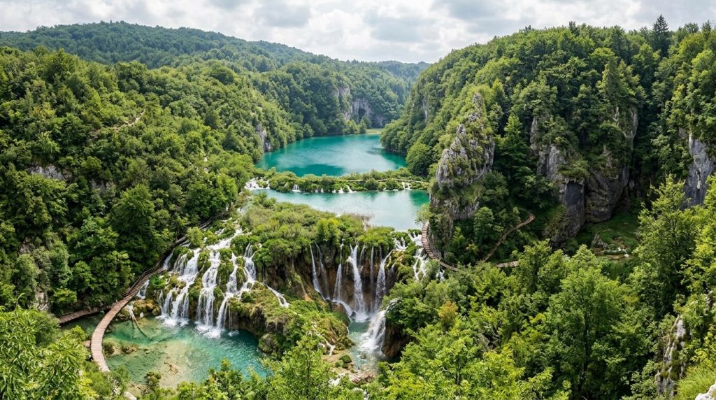 Turquoise lakes and waterfalls at Plitvice Lakes National Park, Croatia