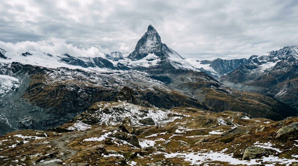 The Matterhorn with patchy snow near Zermatt, Switzerland