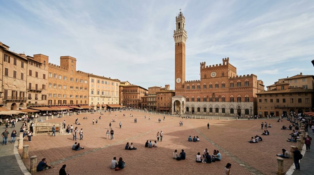 The shell-shaped Piazza del Campo in Siena, Tuscany