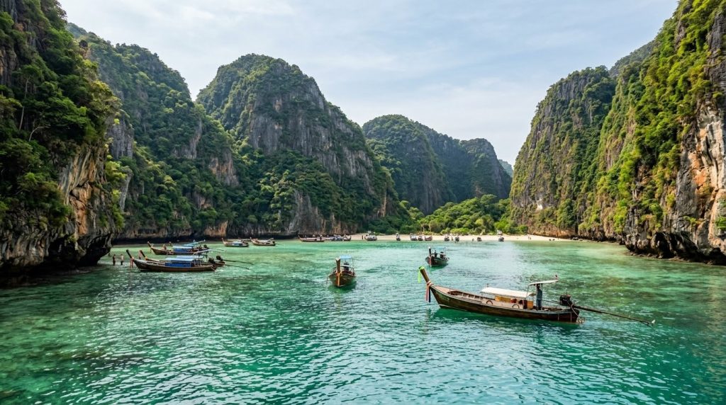 Limestone cliffs and turquoise water at Phi Phi Island near Phuket
