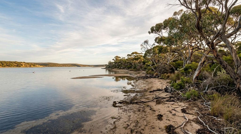 Calm shoreline at American River on Kangaroo Island, Australia