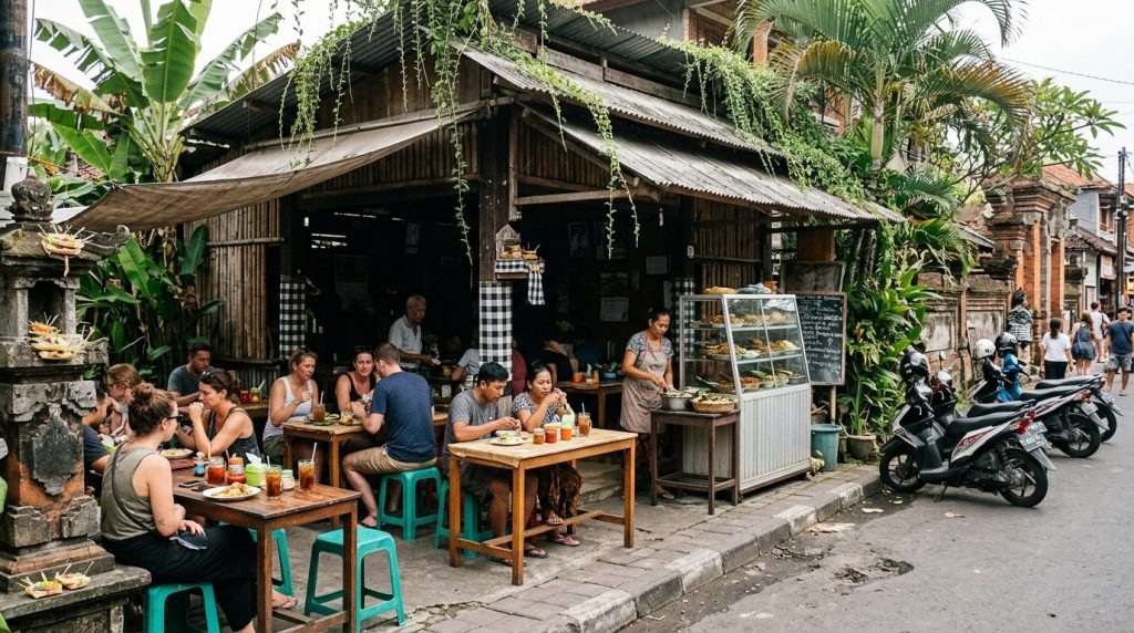 A family-run warung with outdoor seating in Ubud, Bali