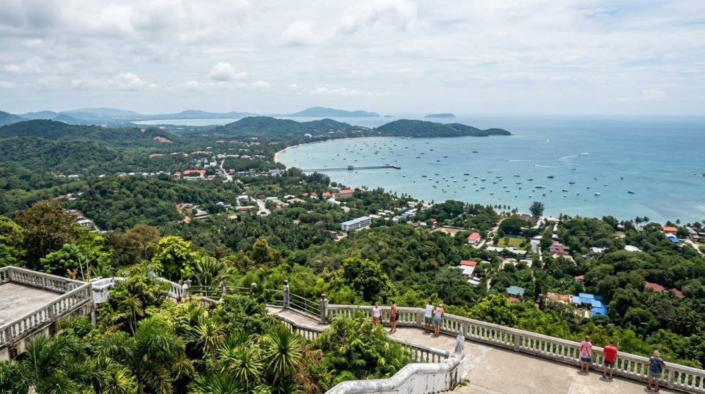Panoramic view from Phuket's Big Buddha hill over Chalong Bay