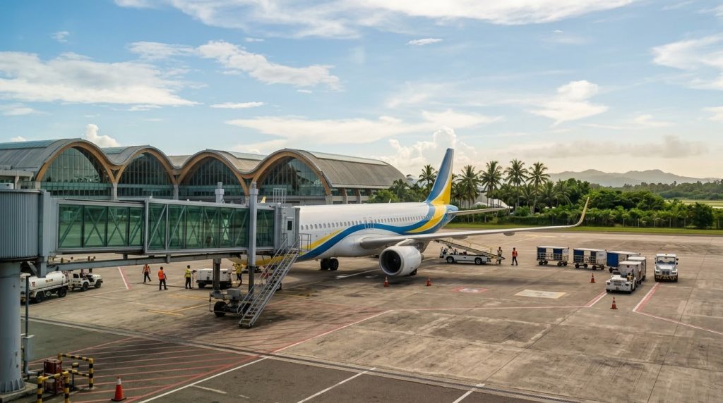Passenger jet parked at a gate at Mactan-Cebu International Airport