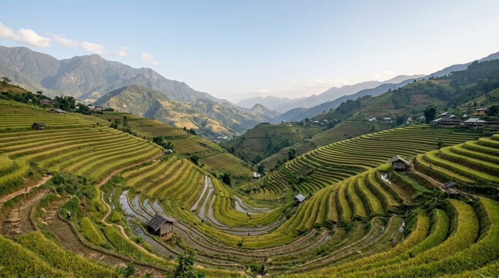 Terraced rice fields in the mountains near Sapa, northern Vietnam