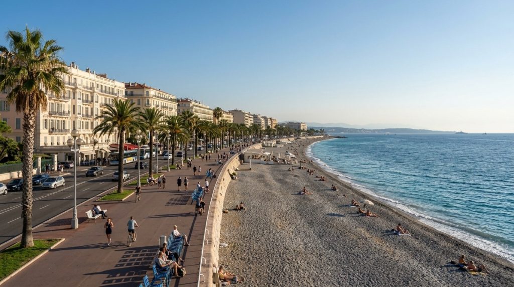 Promenade des Anglais along the beach in Nice, French Riviera