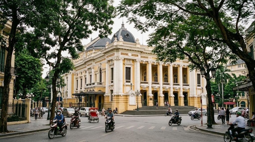 The colonial Hanoi Opera House facade in the French Quarter