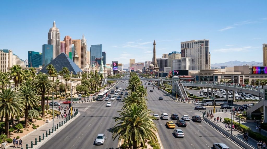 The Las Vegas Strip skyline on a clear daytime